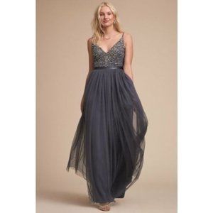 BHLDN Avery Beaded Sequin Tulle Bridesmaid Special Occasion Dress - Size 4 Blue